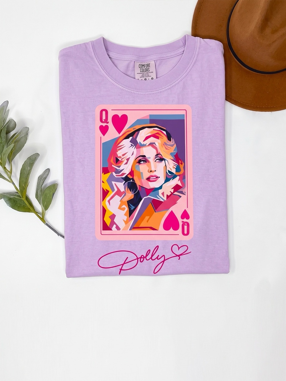 Dolly Parton Queen Of Hearts Pop Art Comfort Colors Lilac Graphic Tee